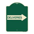 Signmission Deliveries With Right Arrow Heavy-Gauge Aluminum Architectural Sign, 24" x 18", G-1824-24362 A-DES-G-1824-24362